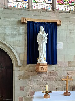 Monks of the Priory wrote to the Pope in 1360, "Christ has wrought many miracles in honour of His Mother in the church of the said priory." At the time of the 900th anniversary celebrations in 1977, the local community of Roman Catholic nuns presented a statue of the Virgin Mary to the church. VirginMaryMK.jpg