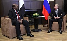 Sudanese president Omar al-Bashir and Russian president Vladimir Putin in November 2017 Vladimir Putin and Omar al-Bashir (2017-11-23) 02.jpg