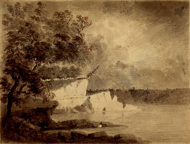 A scene along the Wabash River, sketched in 1778 by Lt Governor Henry Hamilton en route to recapture Vincennes, Indiana during the American Revolution