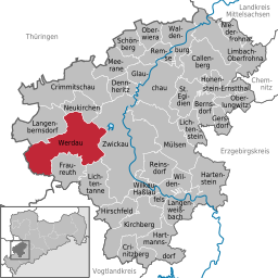 Läget för kommunen Werdau i Landkreis Zwickau