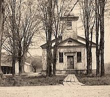 Griffins Mills Presbyterian Church in 1908 with horse stalls and schoolhouse in back West Aurora Congregational Church (Griffins Mills Presbyterian)-2a.jpg