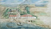 Overview of Fort Zeelandia (Fort Anping) in Tainan, Taiwan, painted around 1635 (National Bureau of Archives, The Hague) Zeelandia from Dutch.jpg