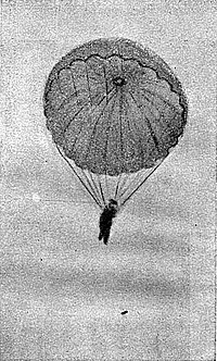 Первый спуск манекена на парашюте „РК-1“. Снимок автора.
