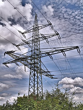 110 kV branch pylon in Büren (Westphalia), Germany.