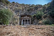 Telmessos rock cut rombs in Fethiye.Photograph taken in Fethiye in 2019 by John Lubbock.