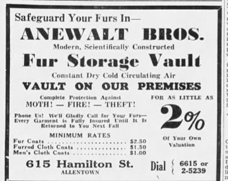 File:1935 - Anewalt Brothers Fur Storage - 28 May MC - Allentown PA.jpg