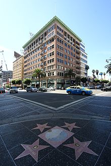Hollywood Walk of Fame star at Hollywood and Vine (background Broadway Hollywood Building) 20161005 Broadway Hollywood Building from Hollywood and Vine (2).jpg