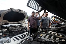 Duterte inspects smuggled luxury cars before they were destroyed at Port Irene in Santa Ana, Cagayan on March 14, 2018. 20180314-ph-JAL 07.jpg