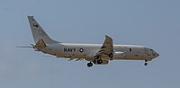 A Boeing P-8 Poseidon, tail number 168761, on final approach at Kadena Air Base in Okinawa, Japan. It is assigned to Patrol Squadron 45 (VP-45) at NAS Jacksonville, Florida, United States.