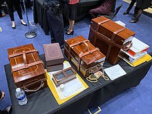 Ceremonial boxes containing the states' Electoral College certificates after being removed from the Senate chamber by Congressional staffers 2020 presidential election US electoral college certificates.jpg