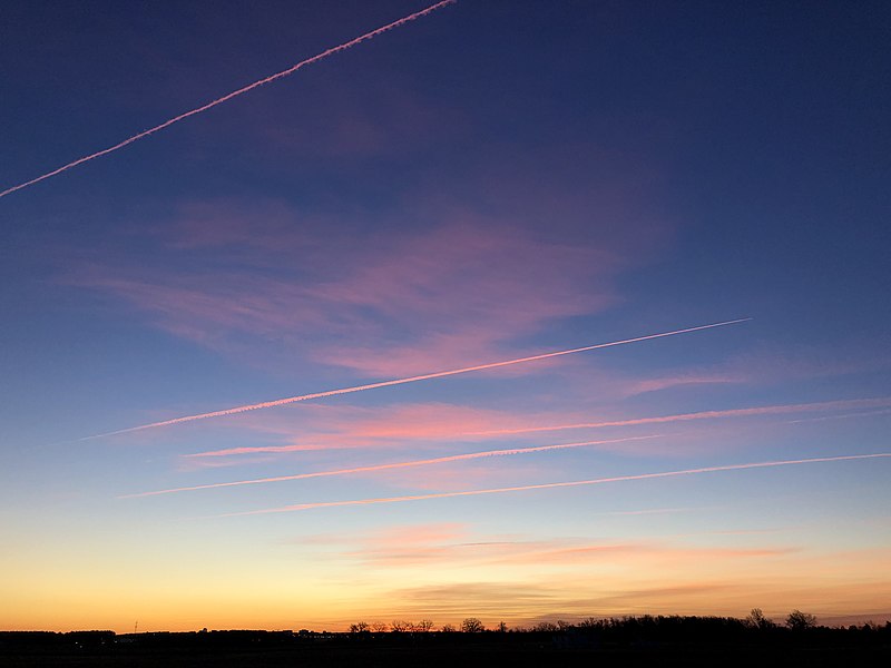 File:2021-12-03 06 55 24 Cirrus and contrails just before sunrise viewed from the Dulles section of Sterling, Loudoun County, Virginia.jpg