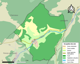 Carte en couleurs présentant l'occupation des sols.