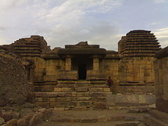 Ruined temple at Aihole with Kadamba tower