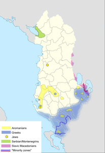 Regions with a traditional presence of ethnic groups other than Albanian.