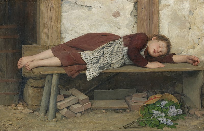Lêer:Albert Anker - Schlafendes Mädchen auf einer Holzbank.jpg