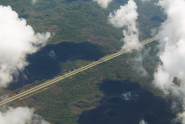 Aerial view of I-75 through Alligator Alley