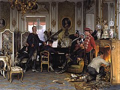 Anton von Werner, Gemälde: Im Etappenquartier von Paris (im requirierten Schloss "des Ombrages" Brunoy, nach einer Skizze von 1870)