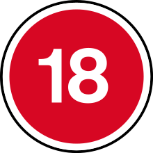 Red circle with 18 in centre