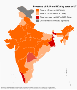 Map showing the presence of the Bharatiya Janata Party by state.