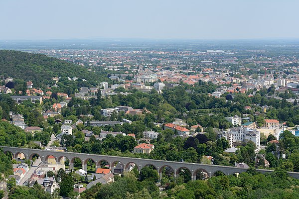 Panorama of Baden with the aqueduct in the foreground