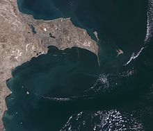 Absheron Peninsula satellite image, Landsat 5, 6 September 2010 Baku, Azerbaijan, satellite image, LandSat-5, 2010-09-06.jpg