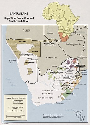 Southern Africa in 1973 Bantustans, Republic of South Africa and South-West Africa. LOC 77690312 (cropped).jpg