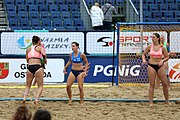 Deutsch: Beachhandball Europameisterschaften 2019 (Beach handball Euro); Tag 5: 6. Juli 2019 – Frauen, Platzierungsspiel für die Ränge 17–20, Nordmazedonien-Slowenien 0:2 (10:13, 9:15) English: Beach handball Euro; Day 5: 6 July 2019 – Placement Match/Cross Match for rank 17–20 Women – North Macedonia-Slovenia 0:2 (10:13, 9:15)