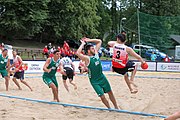 Deutsch: Beachhandball Europameisterschaften 2019 (Beach handball Euro); Tag 2: 3. Juli 2019 – Männer, Vorrunde Gruppe C, Nordmazedonien-Schweiz 0:2 (13:22, 18:19) English: Beach handball Euro; Day 2: 3 July 2019 – Women Preliminary Round Group A – Men Preliminary Round Group C – North Macedonia-Switzerland 0:2 (13:22, 18:19)