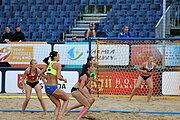 Deutsch: Beachhandball Europameisterschaften 2019 (Beach handball Euro); Tag 2: 3. Juli 2019 – Frauen, Vorrunde Gruppe D, Ukraine-Deutschland 2:0 (23:22, 32:24) English: Beach handball Euro; Day 2: 3 July 2019 – Women Preliminary Round Group D – Ukraine-Germany 2:0 (23:22, 32:24)