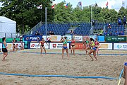 Deutsch: Beachhandball Europameisterschaften 2019 (Beach handball Euro); Tag 2: 3. Juli 2019 – Frauen, Vorrunde Gruppe D, Ukraine-Deutschland 2:0 (23:22, 32:24) English: Beach handball Euro; Day 2: 3 July 2019 – Women Preliminary Round Group D – Ukraine-Germany 2:0 (23:22, 32:24)