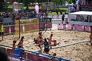 Deutsch: Beachhandball bei den Olympischen Jugendspielen 2018; Tag 3, 10. Oktober 2018; Mädchen, Vorrunde, Gruppe B - Niederlande-Argentinien 2:0 English: Beach handball at the 2018 Summer Youth Olympics at 10 October 2018 – Girls Preliminary Round Group B‎ – Netherlands-Argentina 2:0