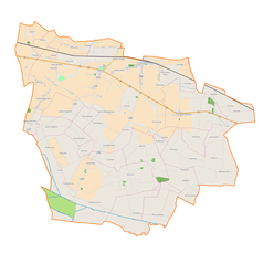 Mapa konturowa gminy Bedlno, na dole znajduje się punkt z opisem „Gosławice”