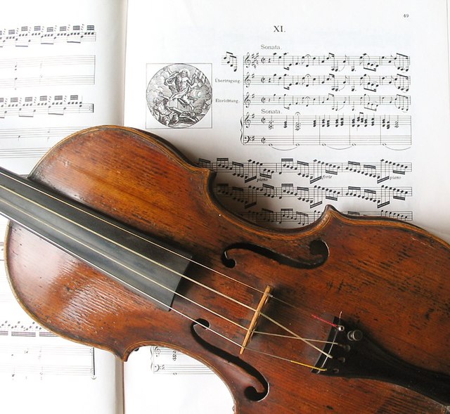 Violin with strings crossed for Biber's Resurrection sonata