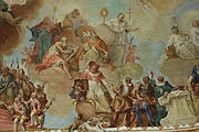 English: Theology, detail of the painting in the ceiling of Klosterbibliothek Schussenried in Bad Schussenried, Germany.