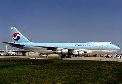 A large cargo aircraft in the colours of Korean Air Cargo