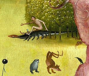 Bosch, Hieronymus - The Garden of Earthly Delights, central panel - Detail Man riding a salamander (upper left).jpg