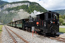 Ferrovia-museo del Bregenzerwald (Wälderbähnle) con locomotiva a vapore U25 Bezau (costruita nel 1902) alla stazione di Schwarzenberg.