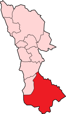 The borough with the civil parishes (pink) and the unparished part (red). Broxtowe Parish map unparished.png