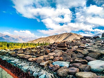 Names of Buddhist deities written on Boulders at Shey Palace near Shey Monastery