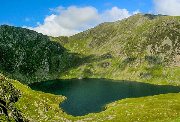 Llyn Cau with the summit of the mountain to the right