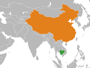 Mapa indicando localização do Camboja e da China.
