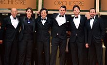 From left: Producers Jon Kilik and Megan Ellison, Mark Ruffalo, Channing Tatum, director Bennett Miller, and Steve Carell at the 2014 Cannes Film Festival