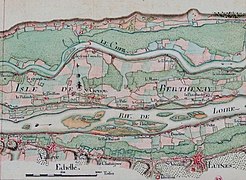 Kikötői fejlesztések Loire-ban: Fondettes község (Indre-et-Loire), 1755 körül hajtottak végre. Részlet a Fondettes községről: Port Corbeau és Port Foucault.  (Nemzeti könyvtár, Térképek és tervek, leltári szám: Ge FF 17578).).