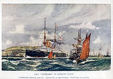 HMS Formidable in Plymouth Sound, by Charles Dixon Charles Edward Dixon HMS Formidable 1898 Plymouth Sound.jpg