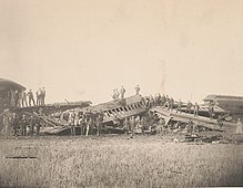 1887 Great Chatsworth train wreck Chatsworth horror. Full view of the wreck, Aug. 11, 1887.jpg