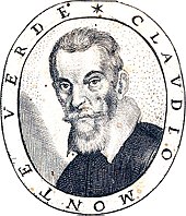 The only certain portrait of Claudio Monteverdi, from the title page of Fiori poetici, a 1644 book of commemorative poems for his funeral[19] (Source: Wikimedia)