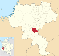 Location of the municipality and town of La Vega in the Cauca Department of Colombia.