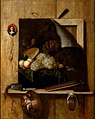 Cornelis Norbertus Gijsbrechts - Trompe l´oeil still life with a painting of fruit upon a ledge with a palette and brushes and a self portrait.jpg