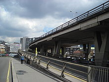 A slip road at a junction with Old Town heading up onto the flyover. Croydon Flyover.JPG