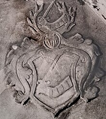 Teil des Allianz-Wappens Stecher-Cuno auf einem Epitaph in der Krypta der Kirche in Domersleben